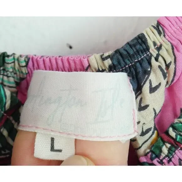 Darlington Isle Large Cayman Brac Dress Pink Babydoll Jungle Print Resort Cotton - Picture 7 of 10